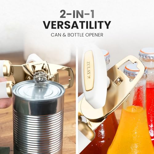 Zulay Kitchen Manual Can Opener Heavy Duty Patented Stainless Steel, Gold