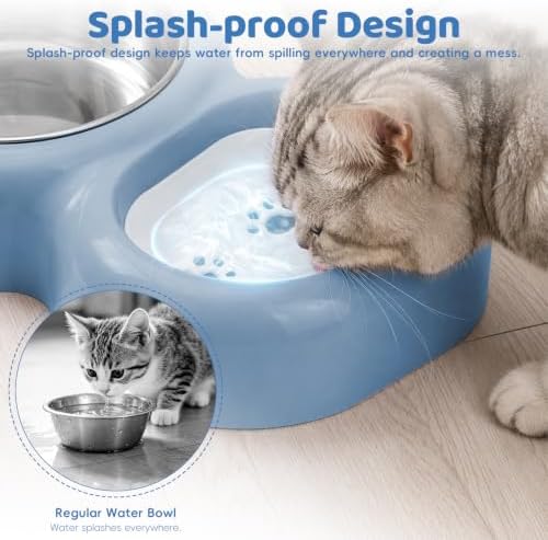 2-in-1 Dog Cat Bowl, Cat Food and Water Bowl Set, Blue