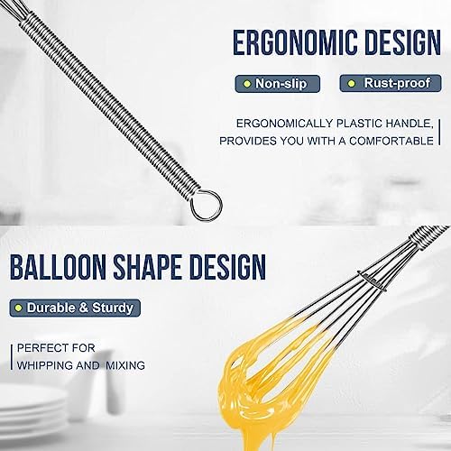 Eddeas Small Whisk Stainless Steel, Mini wire whisk 3 Pieces, 5in, 6in & 7in Tiny Whisks Perfect for Whisking, Beating, Mixing Sauces & Blending Ingredients.