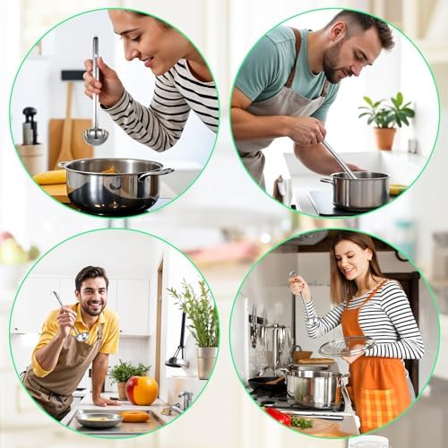 12 Pieces Stainless Steel Soup Ladle Sturdy Soup Ladle with Long Handles Portion Control Serving Spoons for Cooking Soup Sauce Kitchen Home(2 oz)