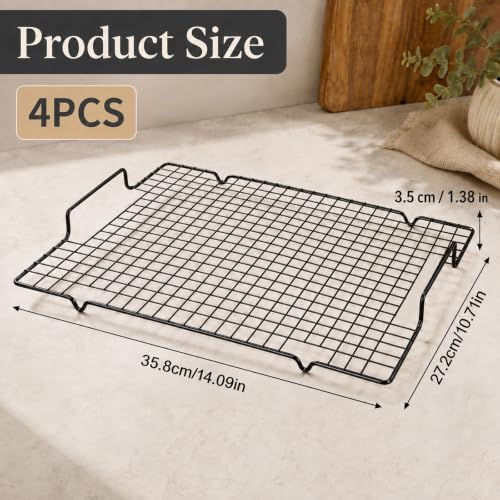 4 Pack Heavy-Duty Wire Cooking Rack Baking Racks with Handle 14.1" x 10.7"