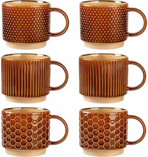 GBhome 12 OZ Stackable Coffee Mugs Set of 6, Ceramic Coffee Cups Set