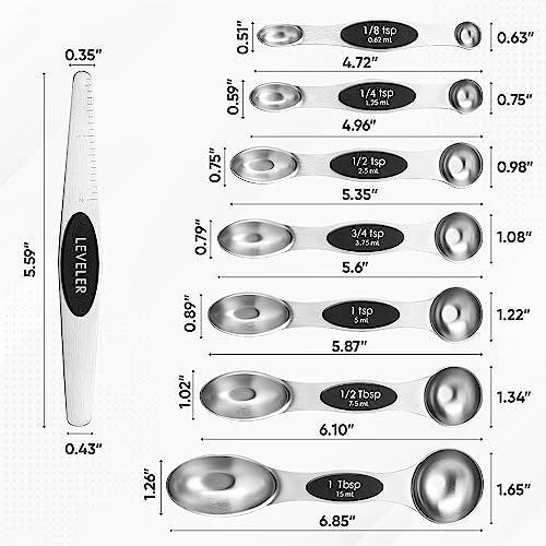 Spring Chef Stainless Steel Magnetic Measuring Spoons Set of 8, Black