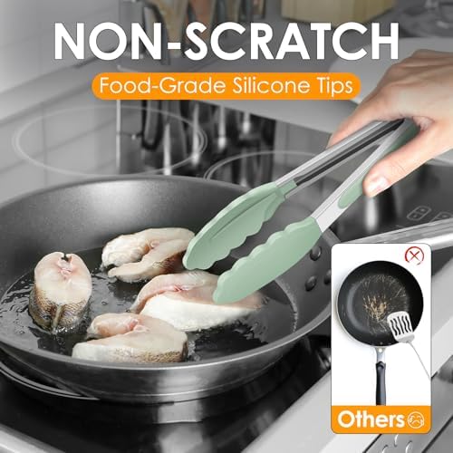 HOTEC Small Silicone Kitchen Tongs 7-Inch Mini Serving Tongs, Set of 3