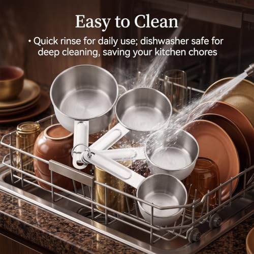 4PCS Stainless Steel Measuring Cups, Stackable Measuring Cup Set