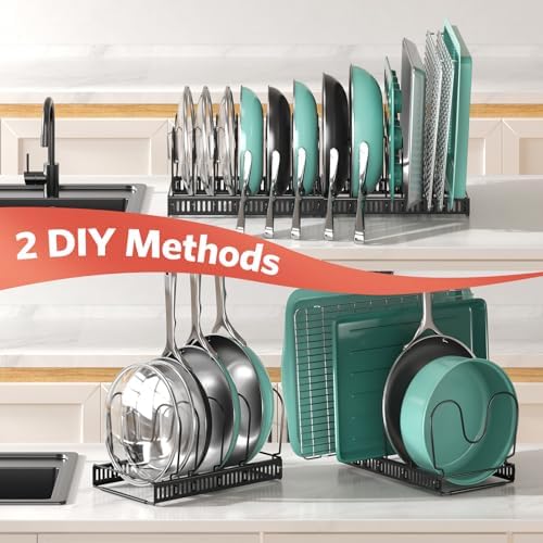 ORDORA Pots and Pans Organizer under Cabinet, 11.8-22.8" 14 Dividers Black