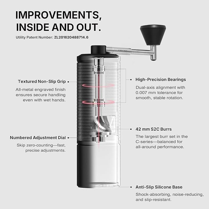 TIMEMORE C5 ESP Pro Manual Coffee Grinder with S2C-042-III Conical Burr - Internal Adjustable Setting ( C5 ESP PRO Black )
