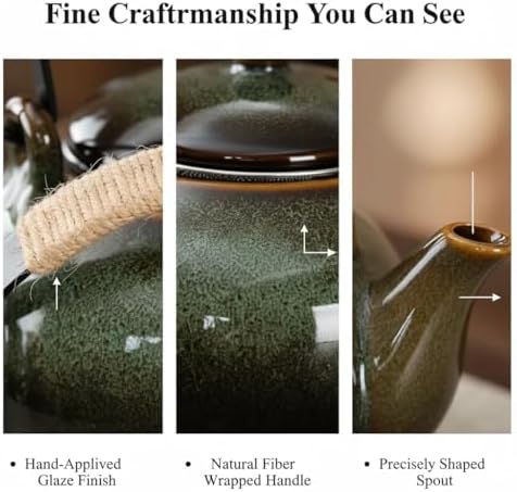Japanese Teapot with Infuser Ceramic Tea Pot with Removable Stainless Steel Filter for Loose Tea 25 OZ/750ml for Office Home Men Women as Gift Green