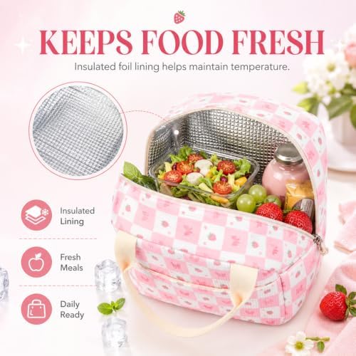Bluboon Lunch Bag for Women Cute Corduroy Lunch Tote Bags with Shoulder Strap Reusable Insulated Lunch Box Large Capacity Reusable Insulated Cooler for Work Picnic or Travel