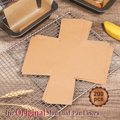 Webake 200Pcs Unbleached Parchment Paper Mini Loaf Pan Liners for 6x3 Small Banana Bread Pan, Original Precut, Non Toxic Baking Paper