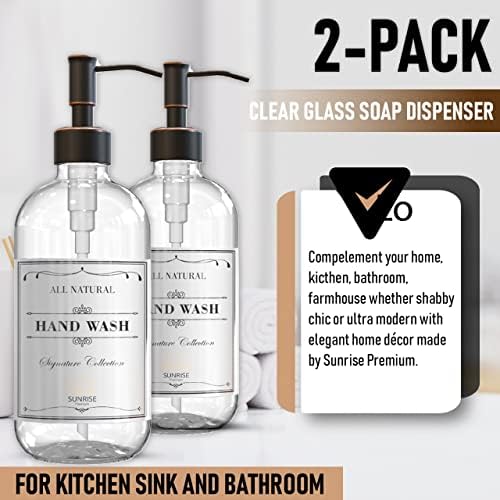 Sunrise Premium Clear Glass Soap Dispenser, Rubbed Bronze with Pump, 2 Pack