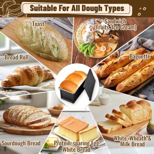 3 Pack Pullman Loaf Pans, Bread Pans with Lids, Black