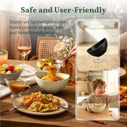 Homienly Wheat Straw Bowls 26 OZ Serving Bowls Oval Serving Dishes for Salad, Dinner, Cereal, Snack, Prep, Dessert Bowls Set Unbreakable Camping Bowls Microwave & Dishwasher Safe (6 PCS Grey Stone)