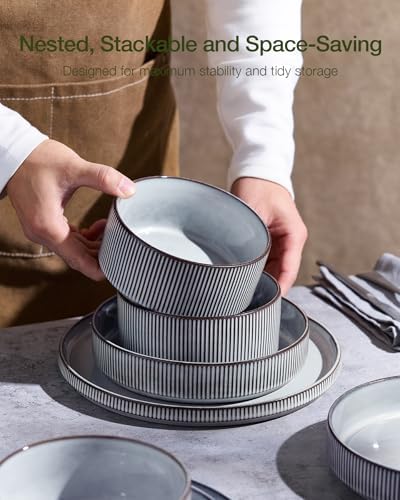 Famiware Star Stoneware Dinnerware Sets with Pasta Bowls, 16pc Dishes for 4