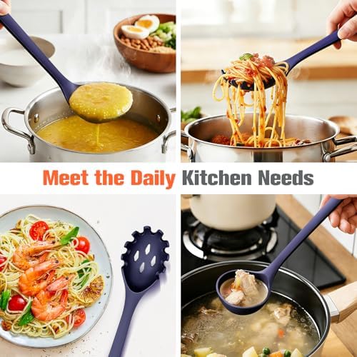 Silicone Spaghetti Spoon & Soup Ladle Cooking Utensils Set of 2 (BLUE)