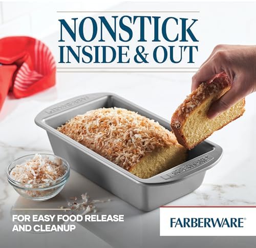 Farberware Bakeware Meatloaf/Nonstick Baking Loaf Pan Set, Two 9-Inch x 5-Inch, Gray (Pack of 4)