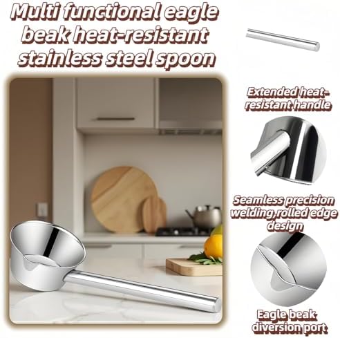 Stainless Steel Long Handle Scoop, Eagle Beak Spout Design - Multipurpose Kitchen, Bath, Garden Ladle Cup for Oil, Soup, Shampoo, Pet Food 13.8 inch Heat-Resistant Handle