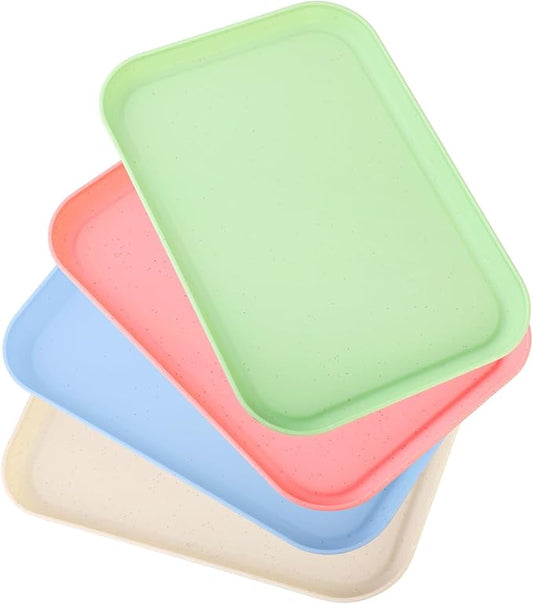 4 Pack Multicolo Plastic Serving Trays for Party Serving Food - Rectangular, 8.66 by 12 in, Heavy Duty Dessert Trays for Food Erving Platters for Party Tray Decor Veggie,Snack