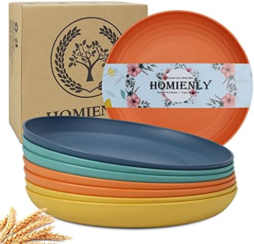 Homienly 10 inch Wheat Straw Dinner Plates Set of 8 - Alternative to Plastic, Microwave & Dishwasher Safe, Unbreakable Kids Plates with 4 Colors (Classic Bright)
