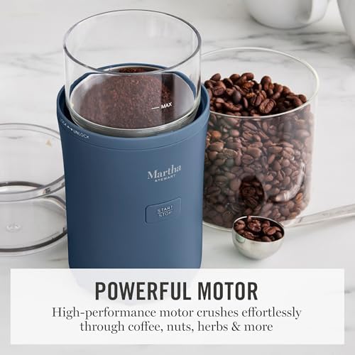 Martha Stewart Electric Coffee & Spice Grinder with Dual Bowls, Indigo Blue