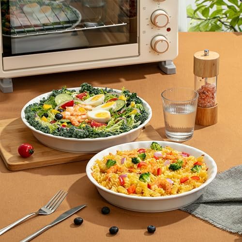 Brew To A Tea BTaT- Ceramic Pie Pan for Baking, 2 Pack, 10.5" & 9.5", Porcelain Ceramic Pie Plate for Salad, Pasta, Fruit and Tart, Freezer, Oven, Microwave and Dishwasher Safe