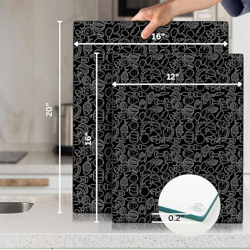 Kitchenville Glass Cutting Board 20”x16”: Tempered Glass Kitchen Counter Protector - Durable- Scratch-Resistant, Heat-Proof - Design 4 - Black Design