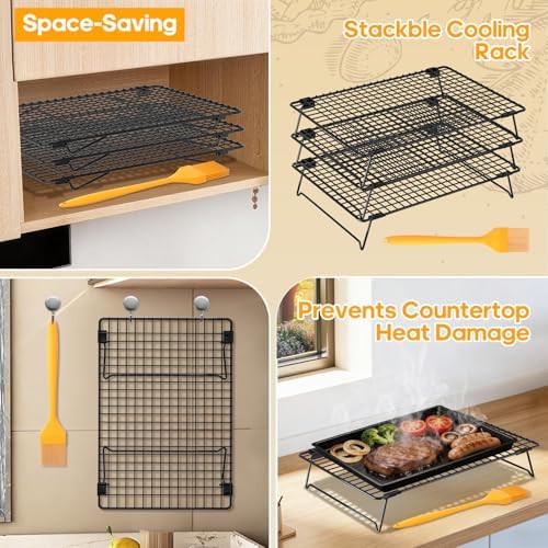 3-Tier Baking Cooling Rack with Legs, 13"x 9" w/50 Parchment Paper