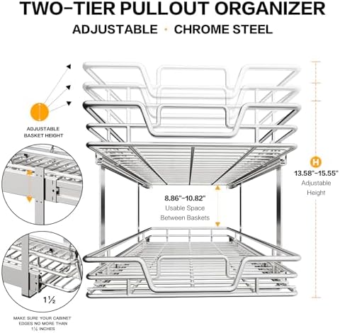 2-Tier Kitchen Cabinet Pull Out Shelf and Drawer Organizer Slide Out Pantry Storaqe Basket in Multiple Sizes (20" Wx 21" D,)