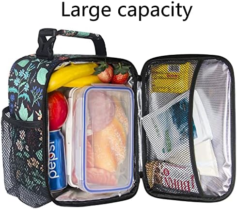 Hap Tim Insulated Lunch Bag Women, Reusable Lunch Box for Women & Men, Adluts Lunchbox for Office Work, Portable Lunchbag, Black Floral（18654-BF）