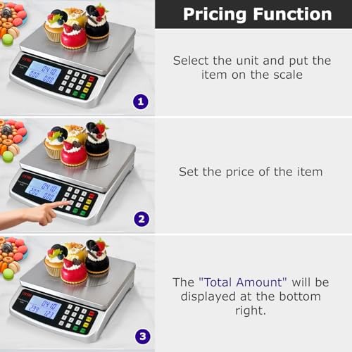 110lb/50kg Food Scale Digital Kitchen Scale with Tray Large LCD Display 304 Stainless Steel Commercial Price Computing Scale Counting Scale for Baking Cooking Meat Industry Counting Adapter Included
