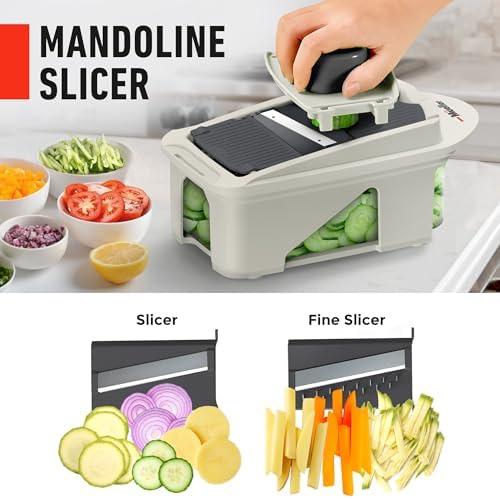 Mueller Pro-Series 12 Blade Vegetable Chopper, Mandoline Slicer and Spiralizer, White/grey