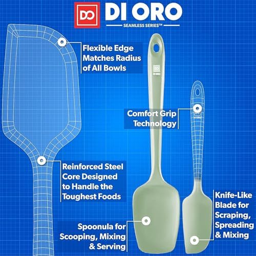 DI ORO Silicone Spatula Set - 600F Heat Resistant, 3-Pc Sage