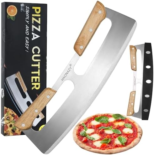 Sharp Pizza Cutter Rocker 14 inch with Double Handles and Protective Cover, Good for Kitchen Dining Room