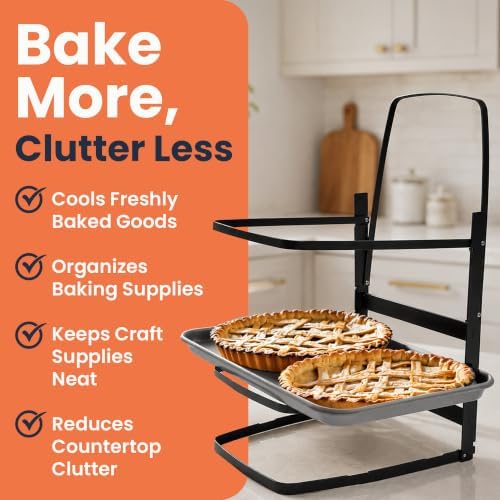Linden Sweden Metal Baker’s Cooling Rack - Cooling Racks for Cooking and Baking - Storage for Craft and Baking Supplies - Collapsible Racks for Pizza Stones, Cookie Sheets, Pans - 22x 10x 1 Inches