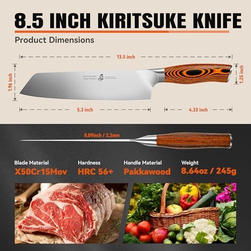 TUO Kiritsuke Chef Knife, 8.5 inch Asian Kitchen Knife for Cutting Fish & Meat, High Carbon German Steel Japanese Blade-Type with Ergonomic Handle