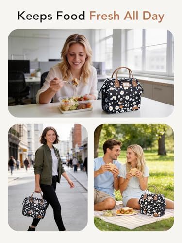 Lekesky Insulated Lunch Bag Portable Lunch Bag for Women-11L, Daisy