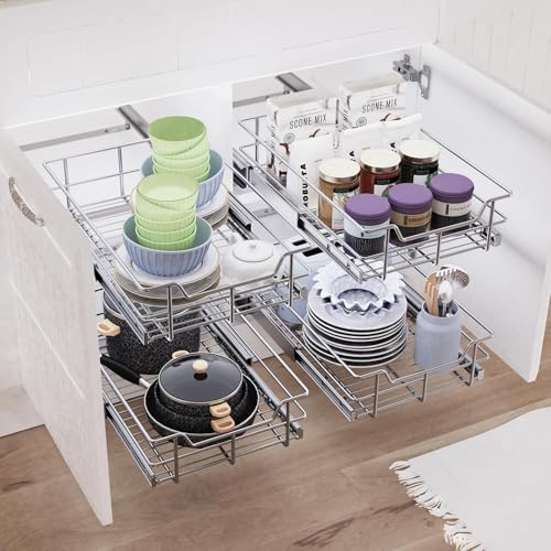 Pull Out Cabinet Organizer 11" W X 17" D, Chromed, Full Slide Out Drawers