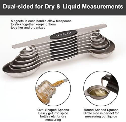 Aovchei 8 PCS Black Magnetic Measuring Spoons Set