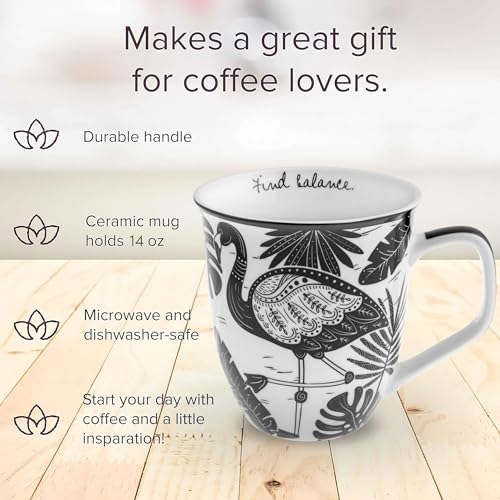 Karma Gifts 14 oz Black and White Boho Mug Flamingo - Cute Coffee and Tea Mug - Ceramic Coffee Mugs for Women and Men