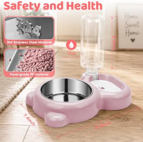 2-in-1 Dog Cat Bowl, Cat Food and Water Bowl Set, Pink
