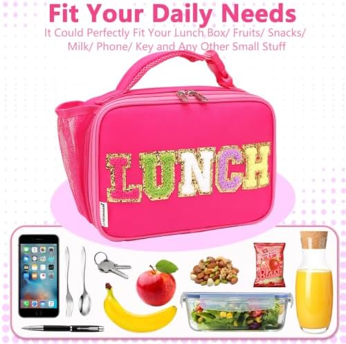 Insulated Lunch Box for School, Thermal Reusable Durable Freezable Lunch Bags for Kids Boys Girls Men Women - Small Soft Cooler Portable Lunch Tote Kit for Work Picnic Travel,Rose Red Alphabet