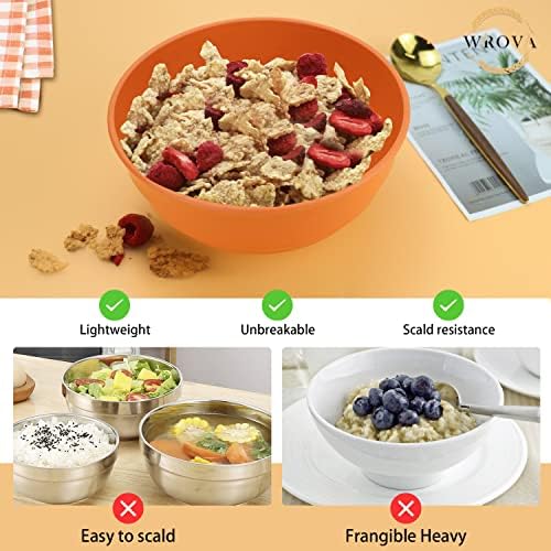 Wrova Wheat Straw Bowls Set 60 OZ Unbreakable Large Cereal Bowls Set of 6 Microwave and Dishwasher Safe Bowls Big Bowls for Eating BPA Free Soup Bowl for Serving Oatmeal and Salad Orange