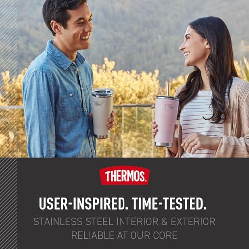 THERMOS Icon Series 24oz Stainless Steel Tumbler with Slide Lock Lid, Leakproof, Fits Cupholder, Dishwasher Safe, Griptec™ Non‑Slip Base, Keeps Drinks Hot 6 Hrs/Cold 22 Hrs, Navy USA