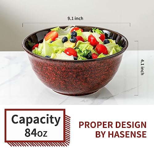 HASENSE Serving Bowls, 84 Ounce Ceramic Mixing Bowls Set of 2 for Kitchen, Large Salad Nesting Bowls for Cooking,Baking,Soup,Pasta,Fruit, Microwave & Dishwasher Safe(Red)