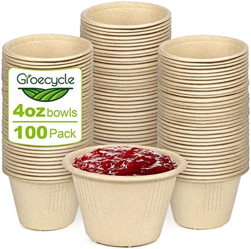 4 oz Small Paper Bowls, 100 Pack Compostable Bagasse Fiber