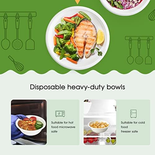 ECOLipak 150 Pack 12 oz Compostable Paper Bowls Disposable, White
