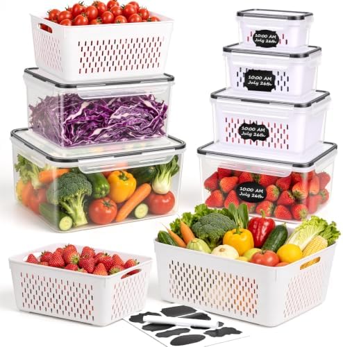 6 PCS Large Fruit storage Containers for Fridge ,Food Storage Containers
