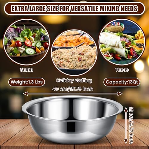 Nuogo 8 Pcs Stainless Steel Mixing Bowls Large for Salad, 16 Inch 13 Qt
