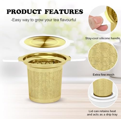 Tea Infuser for Loose Leaf Tea, 304 Stainless Steel Strainer Basket Gold