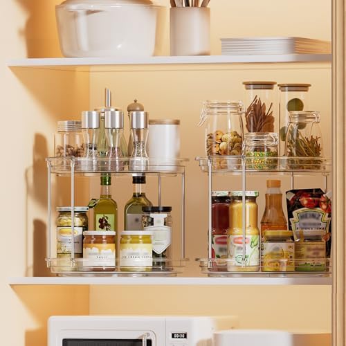 LAMU 2 Pack 2 Tier Lazy Susan Turntable Organizer 10.6'' Rotating Spice Rack Organization for Cabinet, Kitchen, Pantry, Countertop, Bathroom, Vanity, Medicine Cabinet Organizer, Clear